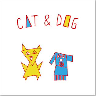 Cat in triangle and Dog in square Posters and Art